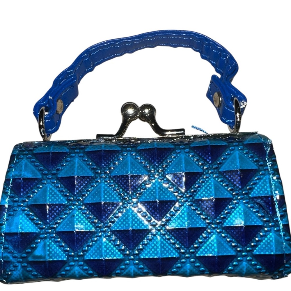 Blue Geometric Women's mini kiss lock clasp Handbag lipstick holder!
